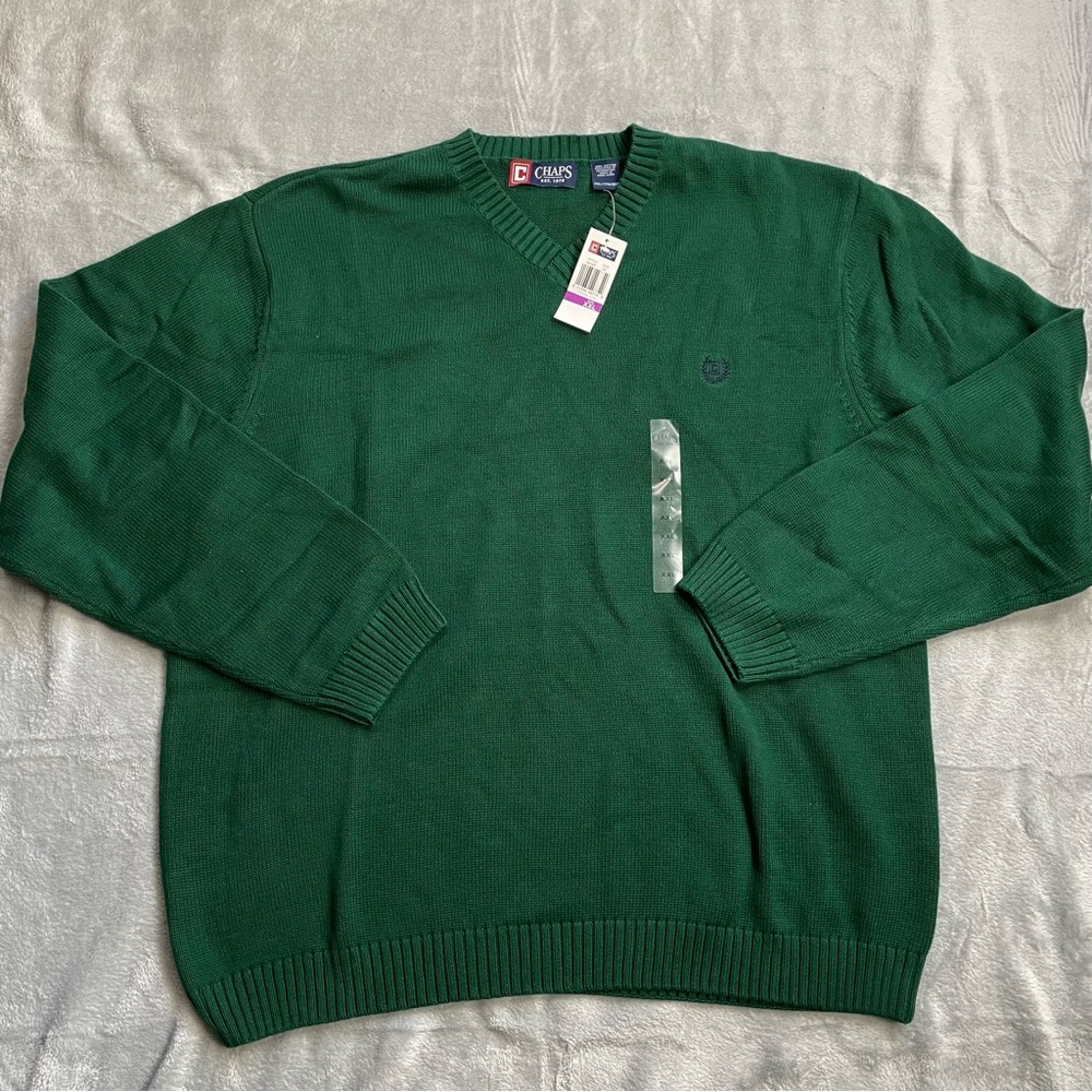 Chaps Sweater XXL Mens NWT V-Neck Knit Green